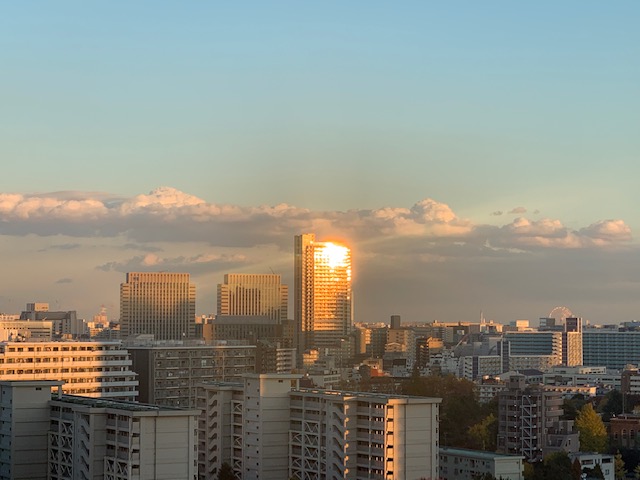 夕陽が光る夕暮れの風景